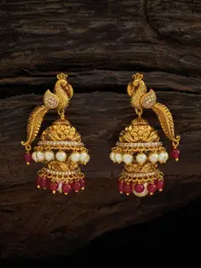 Kushal's Fashion Jewellery Kushal's Fashion Jewellery Gold-Plated & Pink Antique Peacock Shaped Jhumkas Earrings