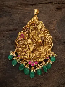 Kushal's Fashion Jewellery 92.5 Pure Silver Gold-Toned Stones-Studded Pendant