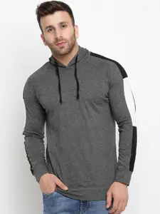 GRITSTONES Men Grey Solid Hooded Sweatshirt
