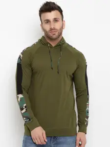 GRITSTONES Men Olive Green Hooded Sweatshirt