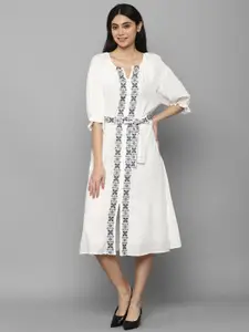 Allen Solly Woman Women White & Black A-Line Pure Cotton Midi Dress