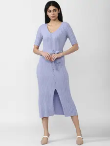 Van Heusen Woman Lavender Striped Cotton Bodycon Dress