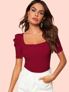 Dream Beauty Fashion Maroon Puff Sleeve Top