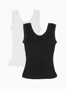 Kanvin Girls Pack Of 2 Black & White Cotton Ribbed Thermal Tops