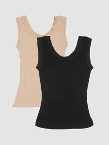 Kanvin Girls black and beige Pack Of 2 Solid Thermal Tops