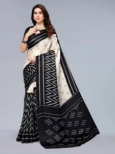 Winza Designer Black & Off White Ethnic Motifs Zari Silk Cotton Khadi Saree