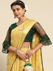 Nimayaa Yellow & Green Floral Embroidered Saree