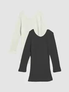 Kanvin Girls Pack Of 2 Black & Off White Ribbed Thermal Tops