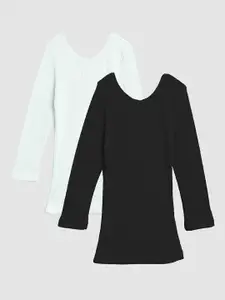 Kanvin Girls Pack Of 2 Of White & Black Ribbed Cotton Thermal Tops