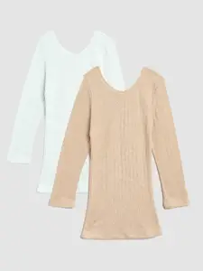 Kanvin Girls beige and off white Pack Of 2 Solid Thermal Tops