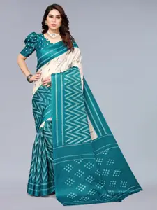 Winza Designer Teal & Cream-Coloured Silk Cotton Khadi Saree