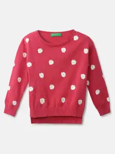 United Colors of Benetton Girls Pink & White Floral Printed Pullover