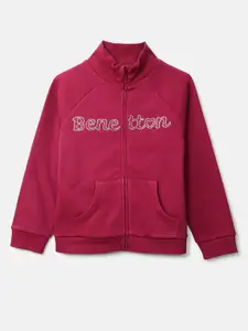 United Colors of Benetton Girls Magenta Embellished Sweatshirt