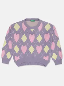 United Colors of Benetton Girls Lavender & Yellow Printed Pullover