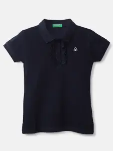 United Colors of Benetton Girls Navy Blue Polo Collar T-shirt