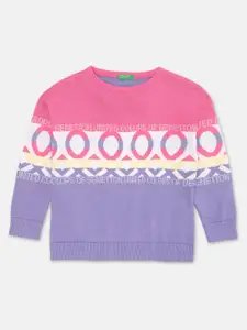 United Colors of Benetton Girls Pink & White Self Design Pullover
