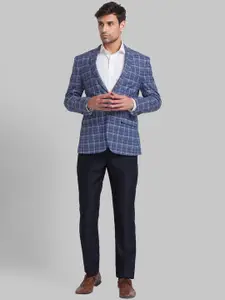 Park Avenue Men Blue Checked Slim-Fit Single Breasted Blazers