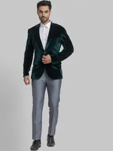 Park Avenue Men Green Solid Super Slim-Fit Single Breasted Casual Blazers