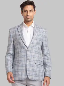 Park Avenue Men Grey Checked Single-Breasted Causal Blazers