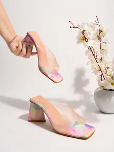 Shoetopia Women Pink Printed Block Heels