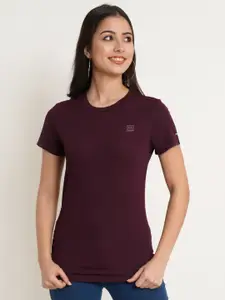 IX IMPRESSION Women Maroon Slim Fit T-shirt