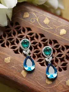 AURAA TRENDS Turquoise Blue & White Silver-Plated Diamond Studded Drop Earrings