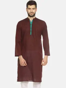 PAROKSH Men Maroon Thread Work Quirky Khadi Handloom Kurta