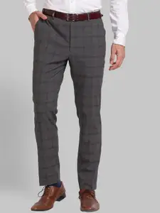 Park Avenue Men Grey Checked Slim Fit Trousers