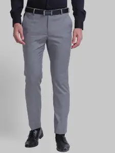 Raymond Men Grey Solid Slim-Fit Formal Trousers