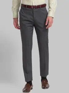 Raymond Men Grey Checked Regular-Fit Formal Trousers