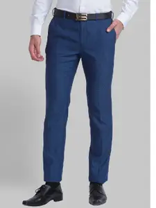 Raymond Men Blue Solid Slim-Fit Formal Trousers