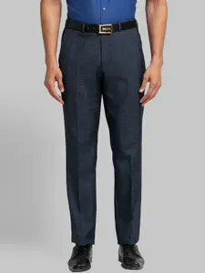Raymond Men Blue Checked Formal Trousers