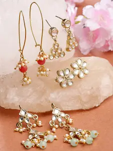 KARATCART Set of 4 Gold Plated Kundan Classic Drop Earrings