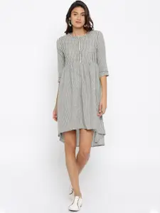 Anouk Women Grey & White Striped A-Line Kurta Dress