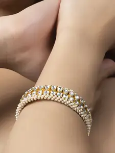 AURAA TRENDS Set of 2 Gold-Plated & Toned White Kundan Studded Bangles