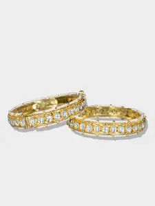 AURAA TRENDS Set Of 2 Gold-Plated & White Kundan-Studded Bangle Set