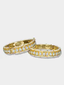 AURAA TRENDS Set of 2 22 KT Gold-Plated White Kundan Stone-Studded Bangle