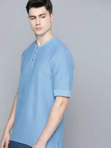 ether Men Solid Ribbed Drop-Shoulder Sleeves T-shirt