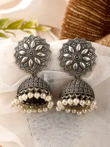 AQUASTREET JEWELS Silver-Plated & White Pearls Jhumkas Earrings