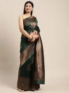 eshami Green & Copper-Toned Ethnic Motifs Zari Silk Blend Saree