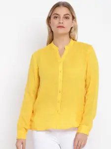 abof Yellow Mandarin Collar Shirt Style Top