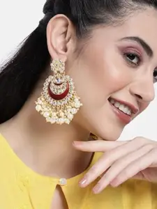 I Jewels Gold Plated Maroon Contemporary Chandbali Earrings