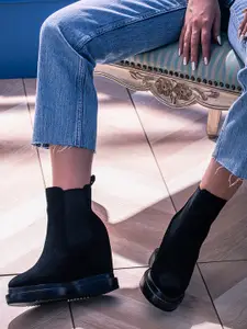 Saint G Women Genuine Suede Leather Inner Wedge Heel Slip On Ankle Boots