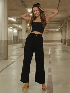 Flying Machine Women Black Straight Fit High-Rise Stretchable Jeans