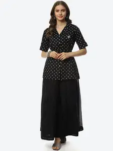 Biba Women Black Printed Shirt Style Longline Top with Palazzo Set