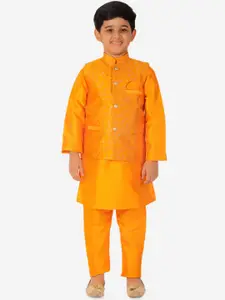 Pro-Ethic STYLE DEVELOPER Boys Orange Printed Pure Silk Kurta with Pyjamas & Jacket