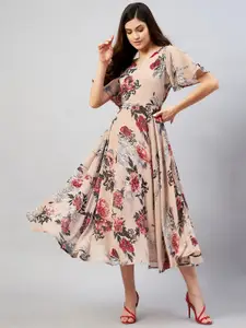 RARE Nude-Coloured Floral Printed Georgette Maxi Dress