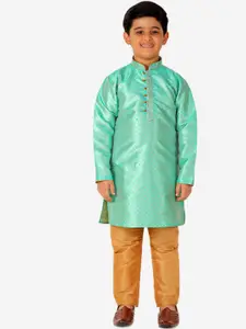 Pro-Ethic STYLE DEVELOPER Boys Green Printed Pure Silk Kurta with Pyjamas