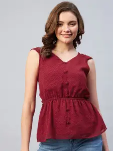 Marie Claire Red Georgette Cinched Waist Top