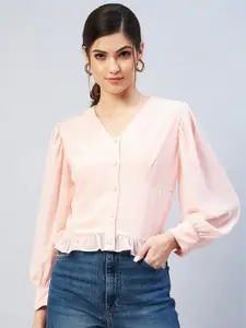 Carlton London Pink Georgette Shirt Style Top